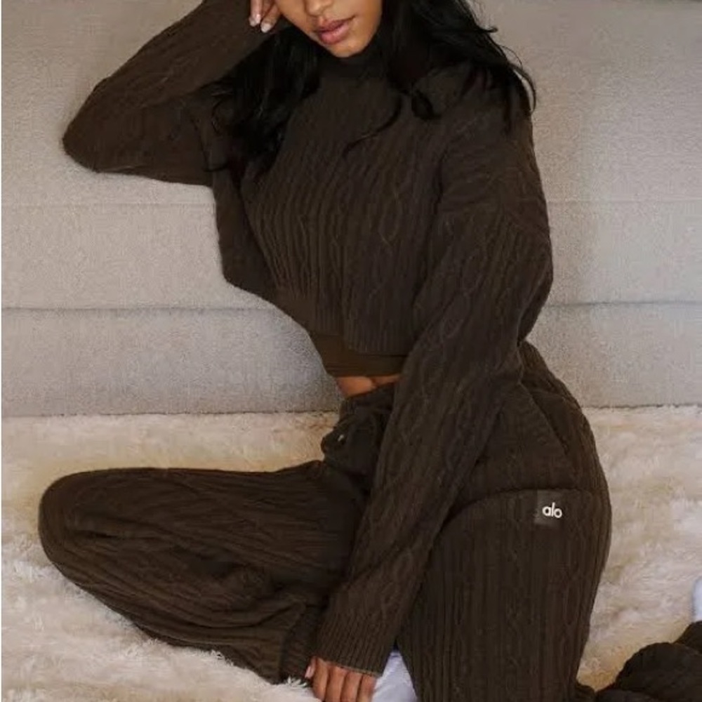 Alo Brown Cable Knit Sweater Pants